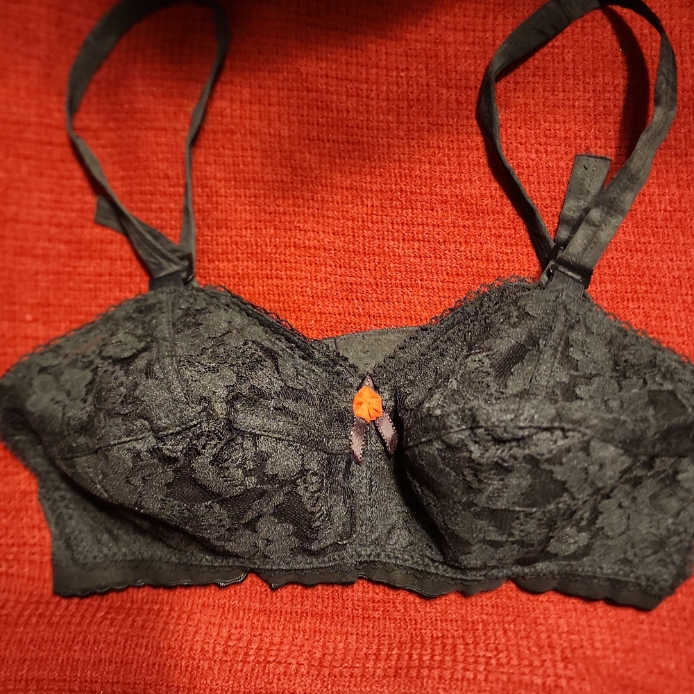 Chic Black Lace Bra with Orange Accent